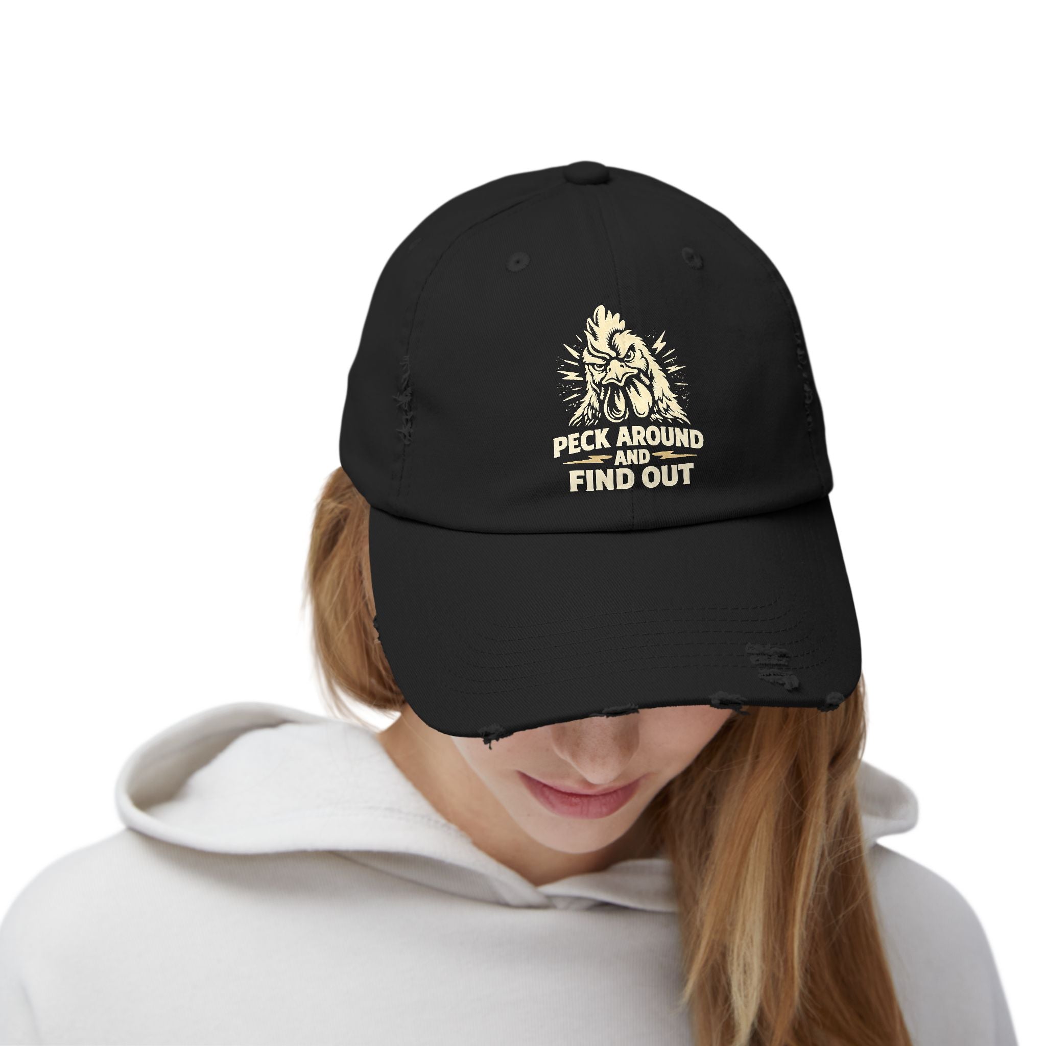 Distressed Dad Hat - 'Poke Around and Find Out' Mountain Skull Graphic Cap