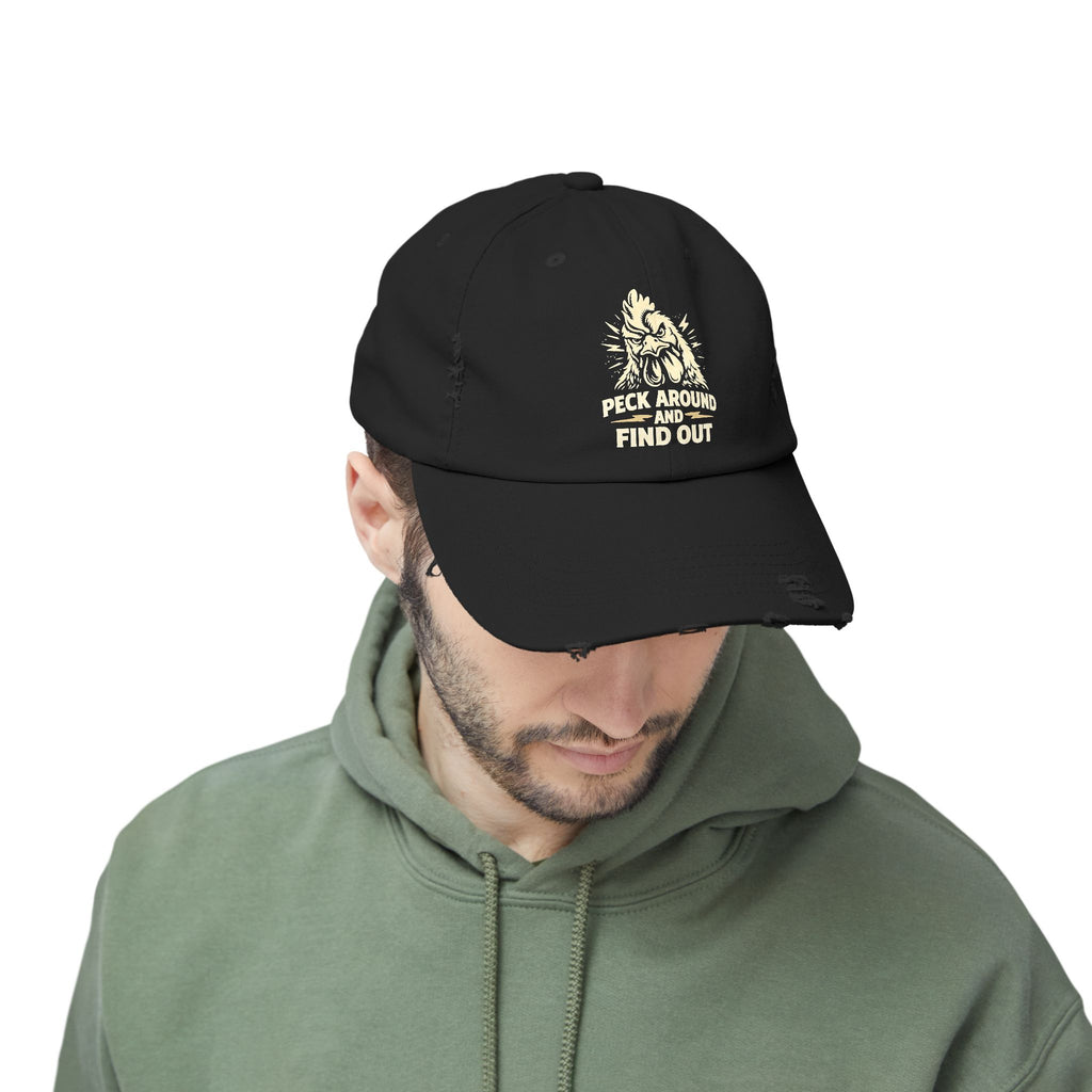 Distressed Dad Hat - 'Poke Around and Find Out' Mountain Skull Graphic Cap