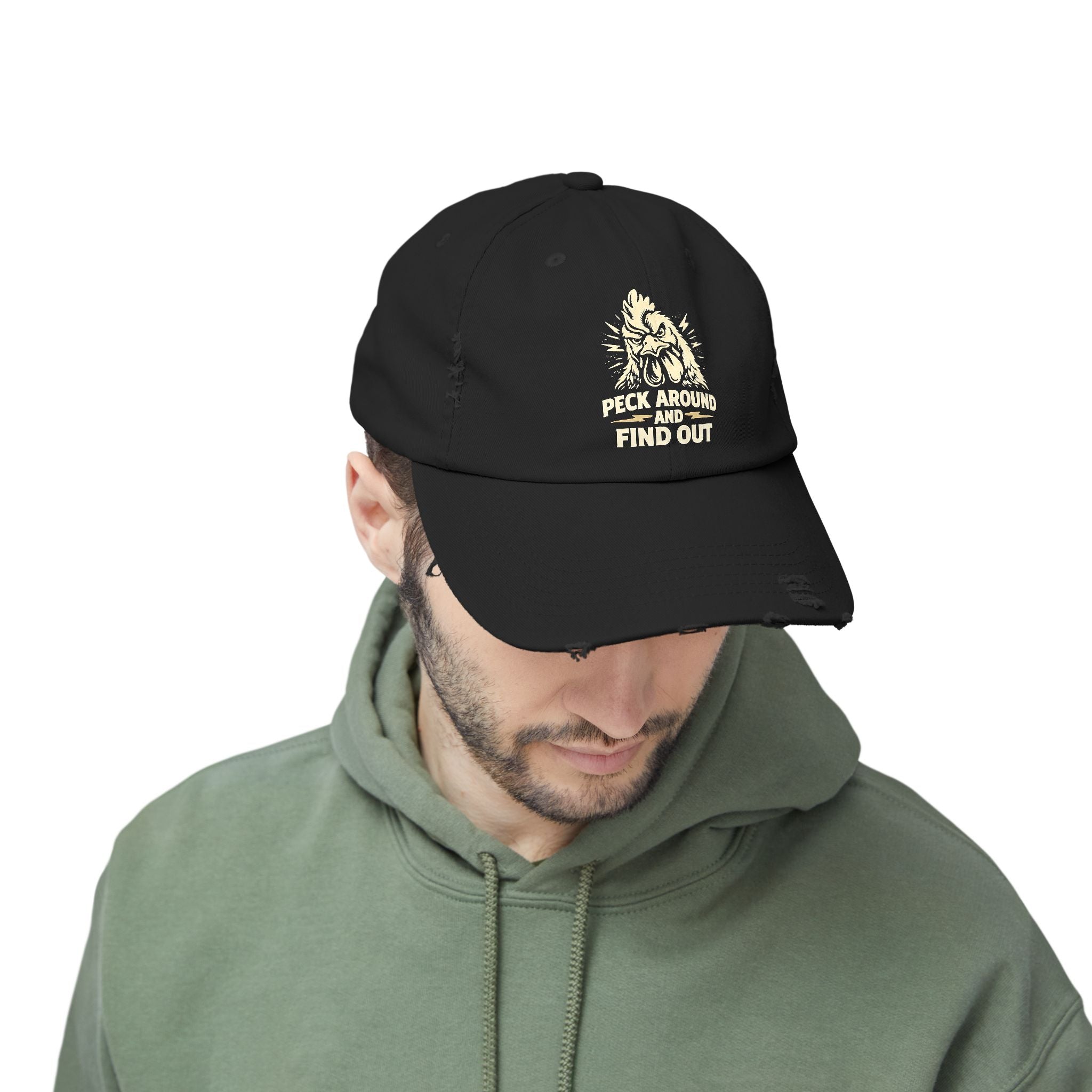 Distressed Dad Hat - 'Poke Around and Find Out' Mountain Skull Graphic Cap