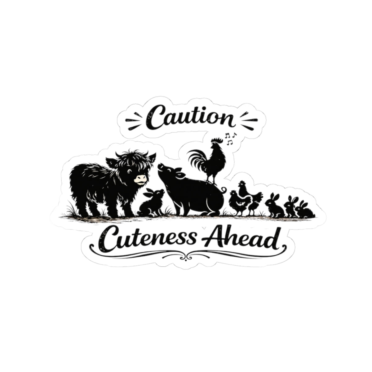 Cuteness Ahead Farm Animal Sticker - 'Caution Cuteness Ahead' Kiss-Cut Decal