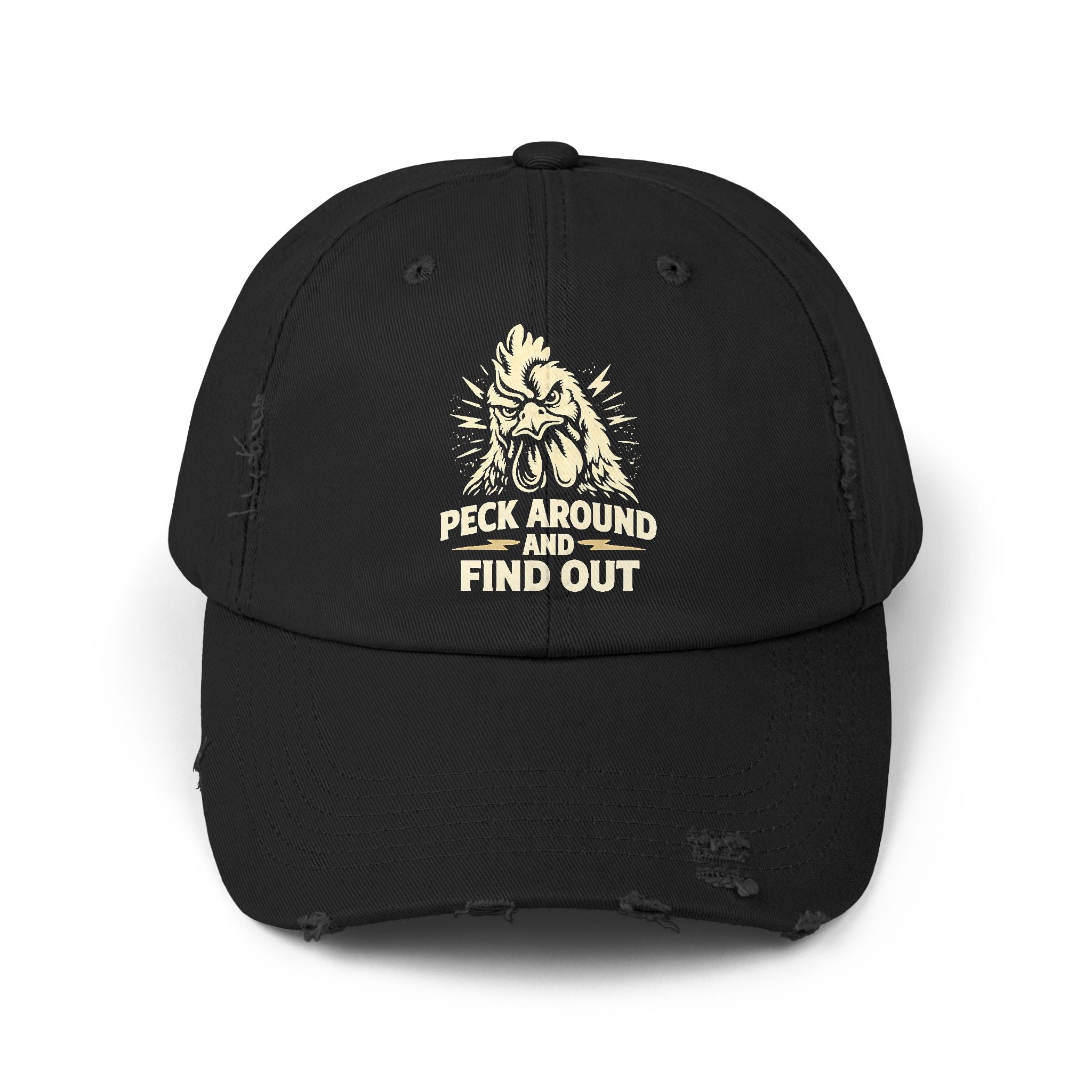 Distressed Dad Hat - 'Poke Around and Find Out' Mountain Skull Graphic Cap