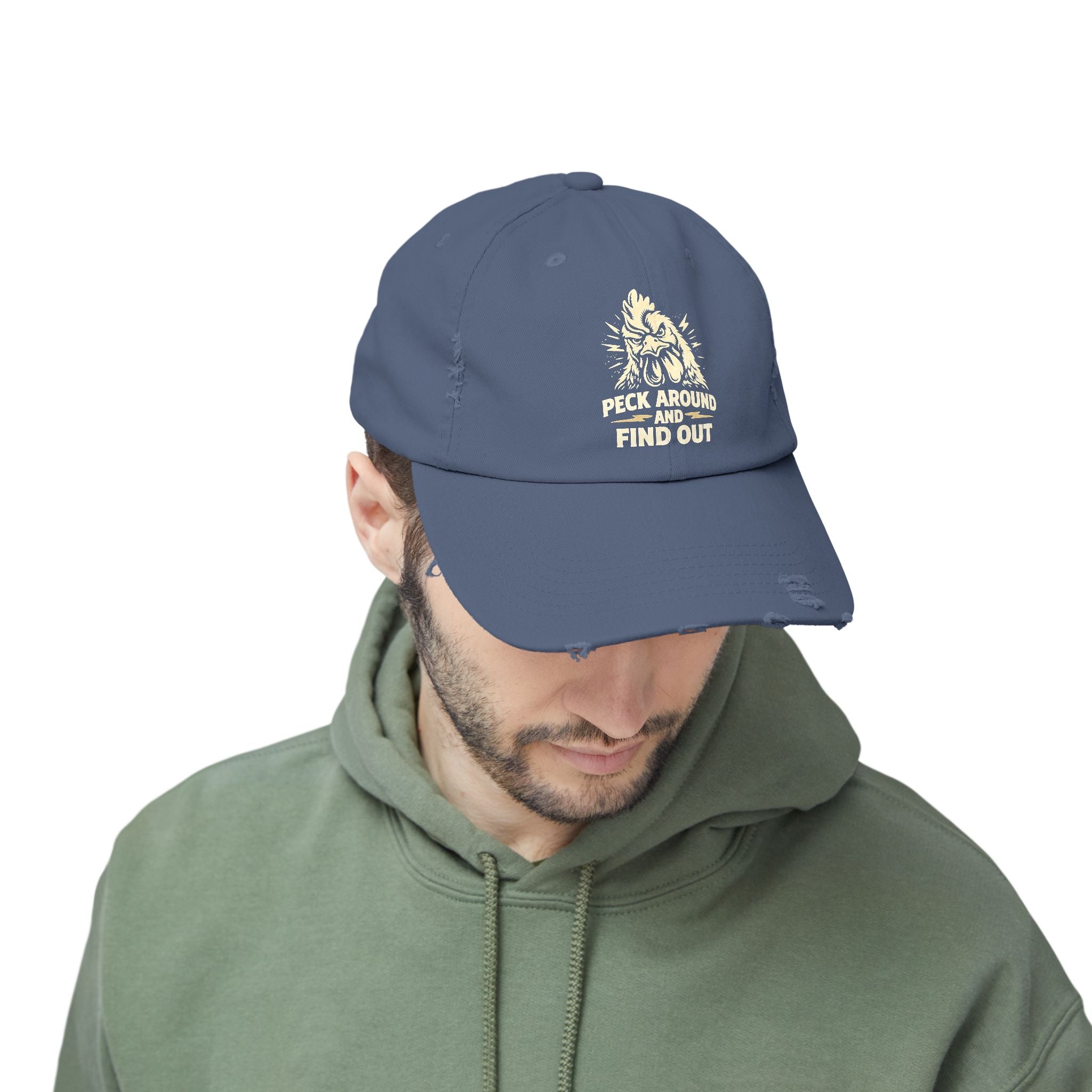 Distressed Dad Hat - 'Poke Around and Find Out' Mountain Skull Graphic Cap