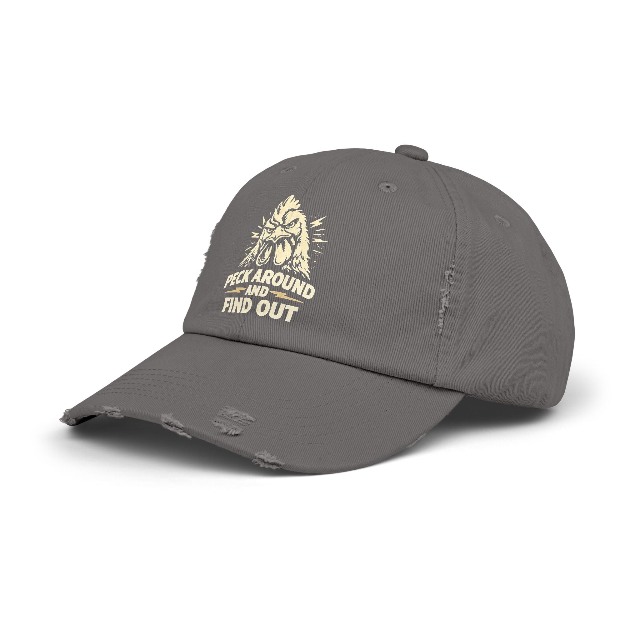 Distressed Dad Hat - 'Poke Around and Find Out' Mountain Skull Graphic Cap