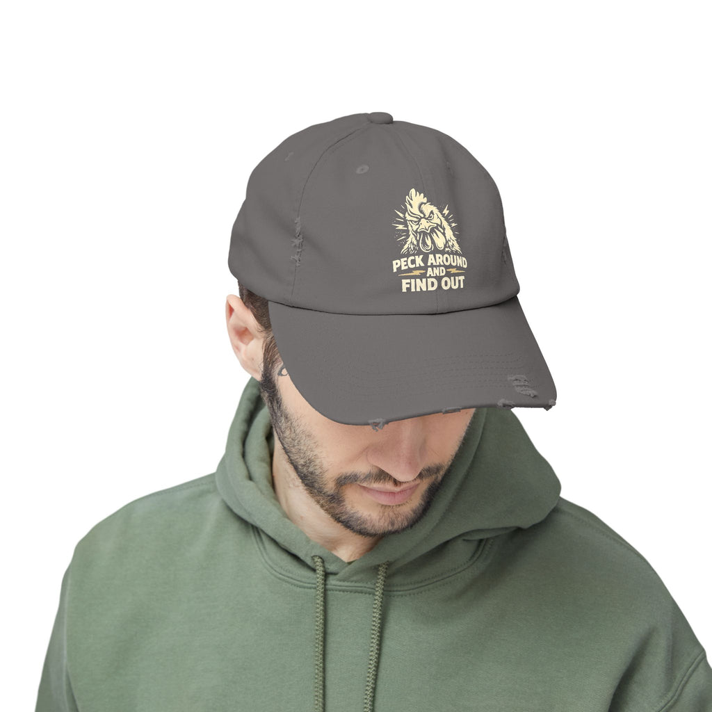 Distressed Dad Hat - 'Poke Around and Find Out' Mountain Skull Graphic Cap