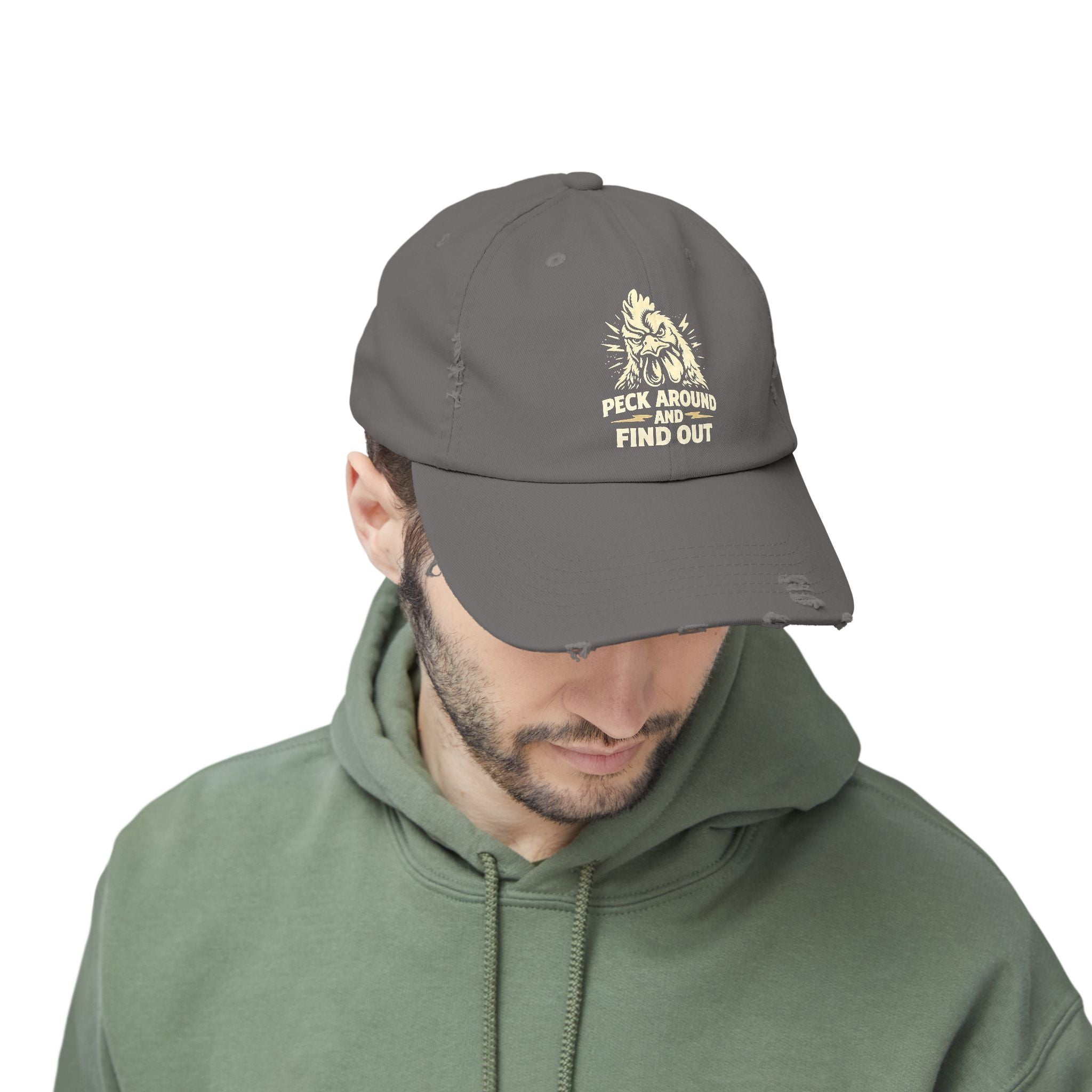 Distressed Dad Hat - 'Poke Around and Find Out' Mountain Skull Graphic Cap