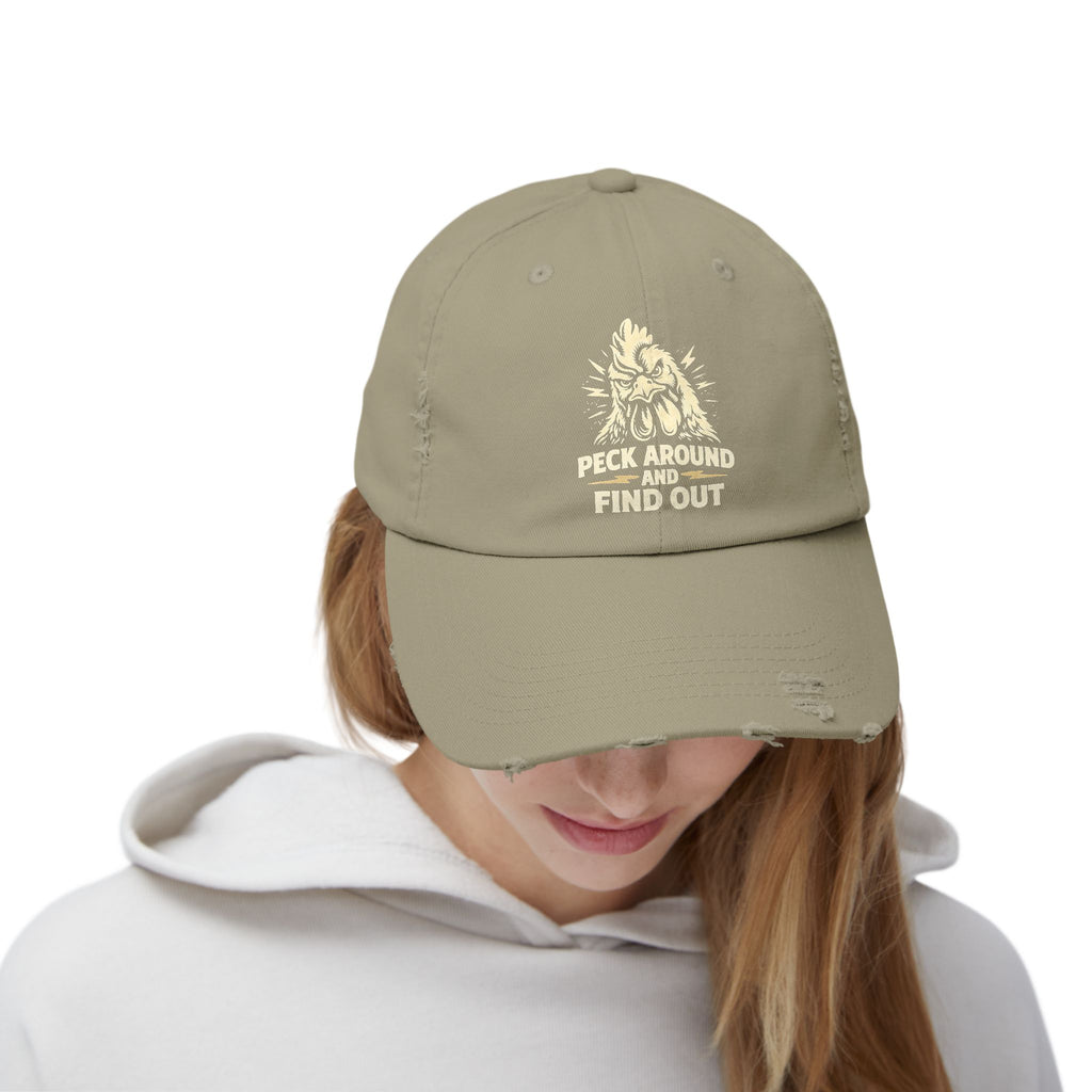 Distressed Dad Hat - 'Poke Around and Find Out' Mountain Skull Graphic Cap