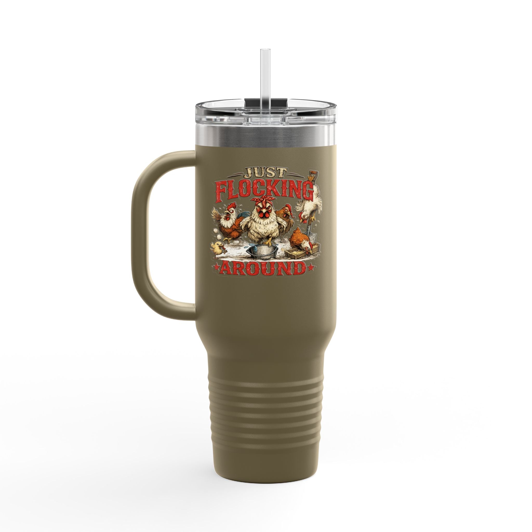 40oz Insulated Travel Mug — “Just Flocking Around” Thermal Tumbler