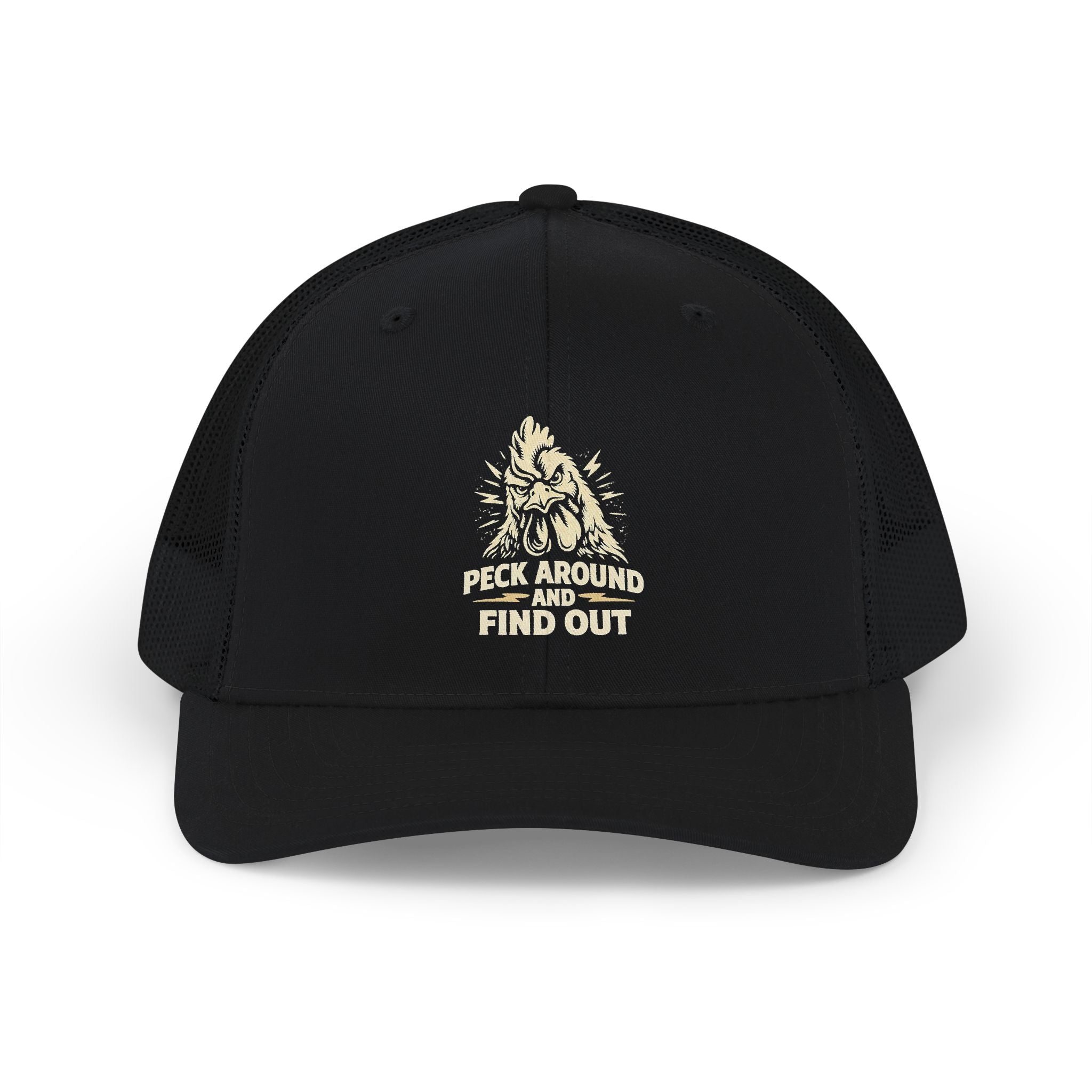 Snapback Trucker Cap — 'Peek Around & Find Out' Bigfoot Graphic Hat
