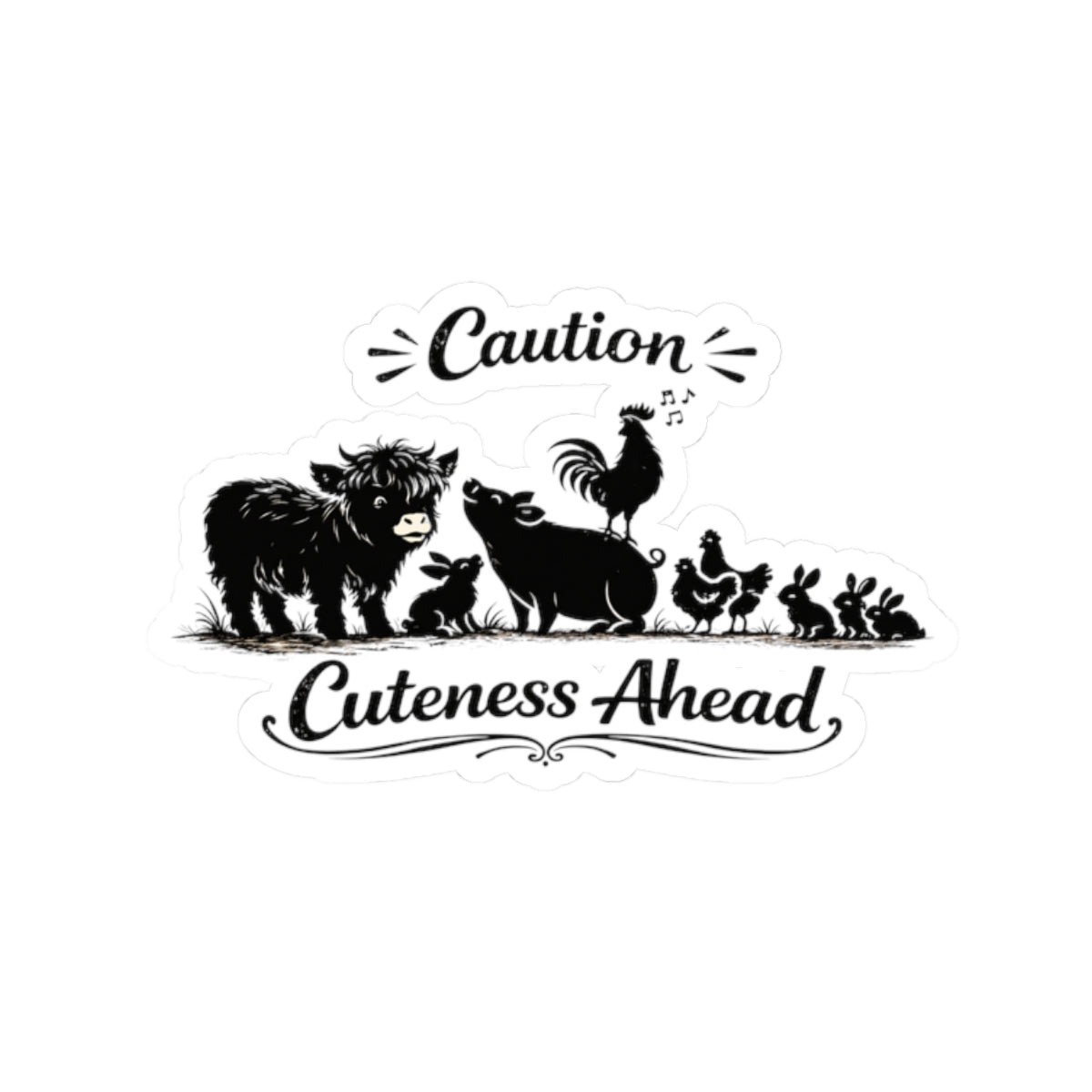 Cuteness Ahead Farm Animal Sticker - 'Caution Cuteness Ahead' Kiss-Cut Decal