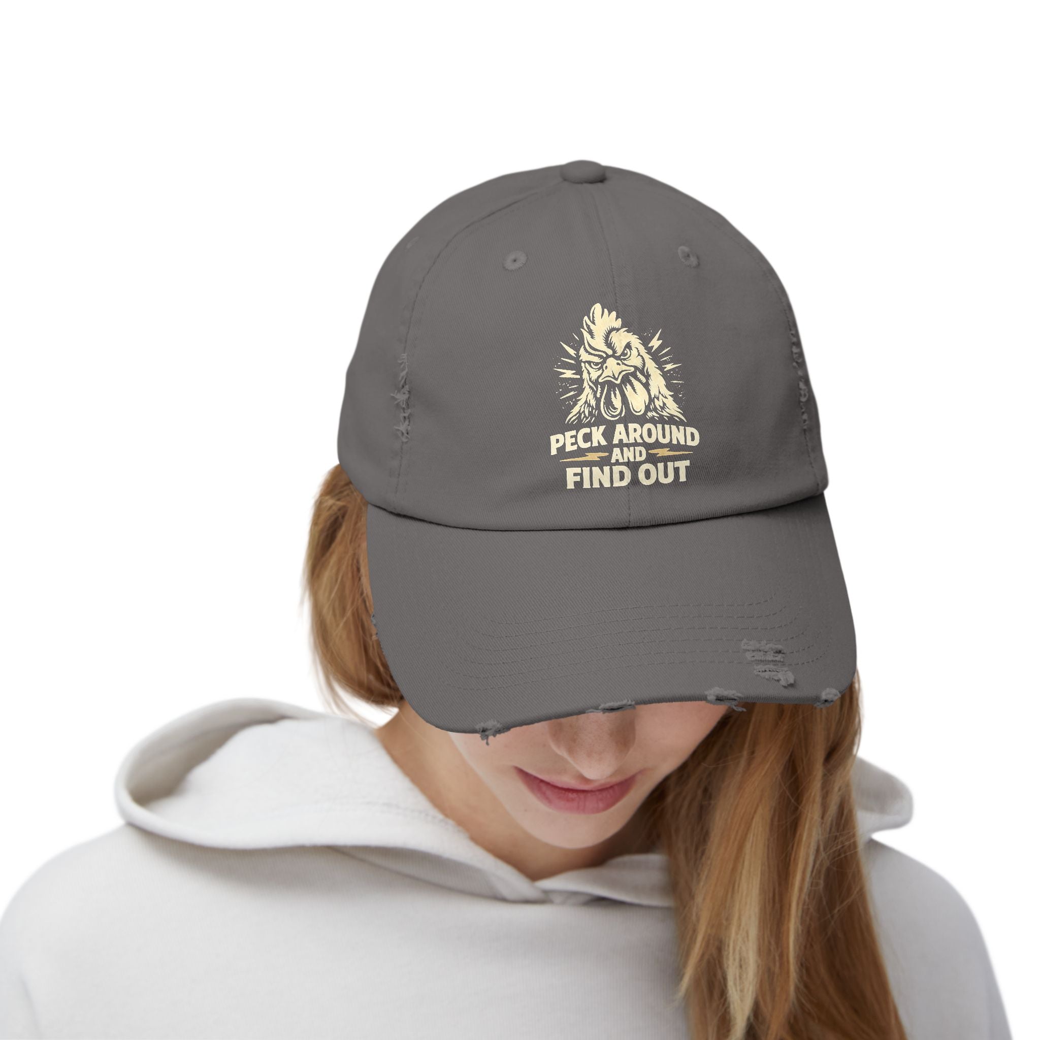 Distressed Dad Hat - 'Poke Around and Find Out' Mountain Skull Graphic Cap