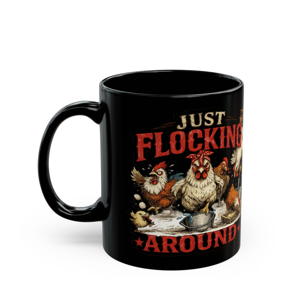 Right Hand Coffee Mug — "Just Flocking Around" Black Ceramic Mug