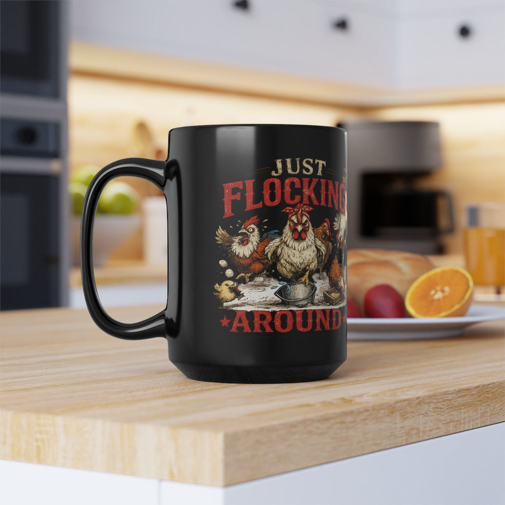 Right Hand Coffee Mug — "Just Flocking Around" Black Ceramic Mug