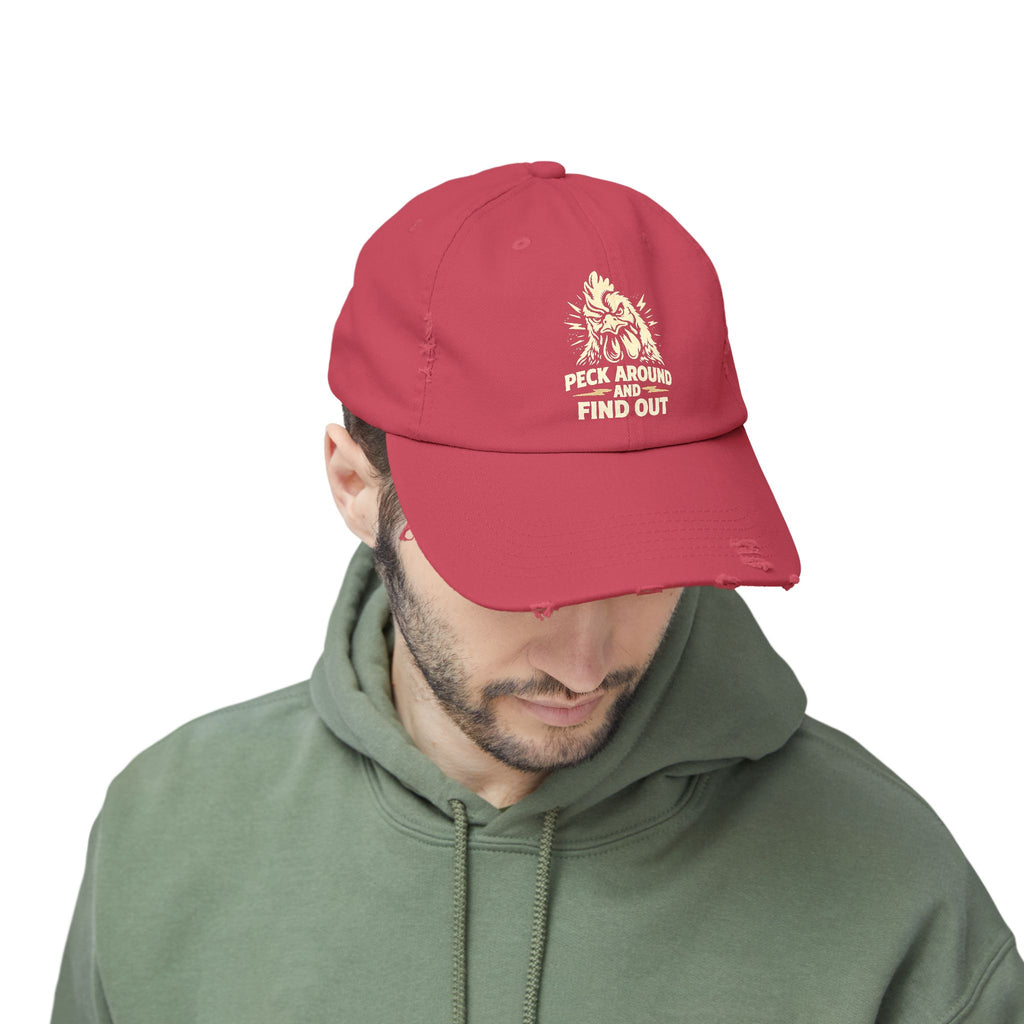 Distressed Dad Hat - 'Poke Around and Find Out' Mountain Skull Graphic Cap