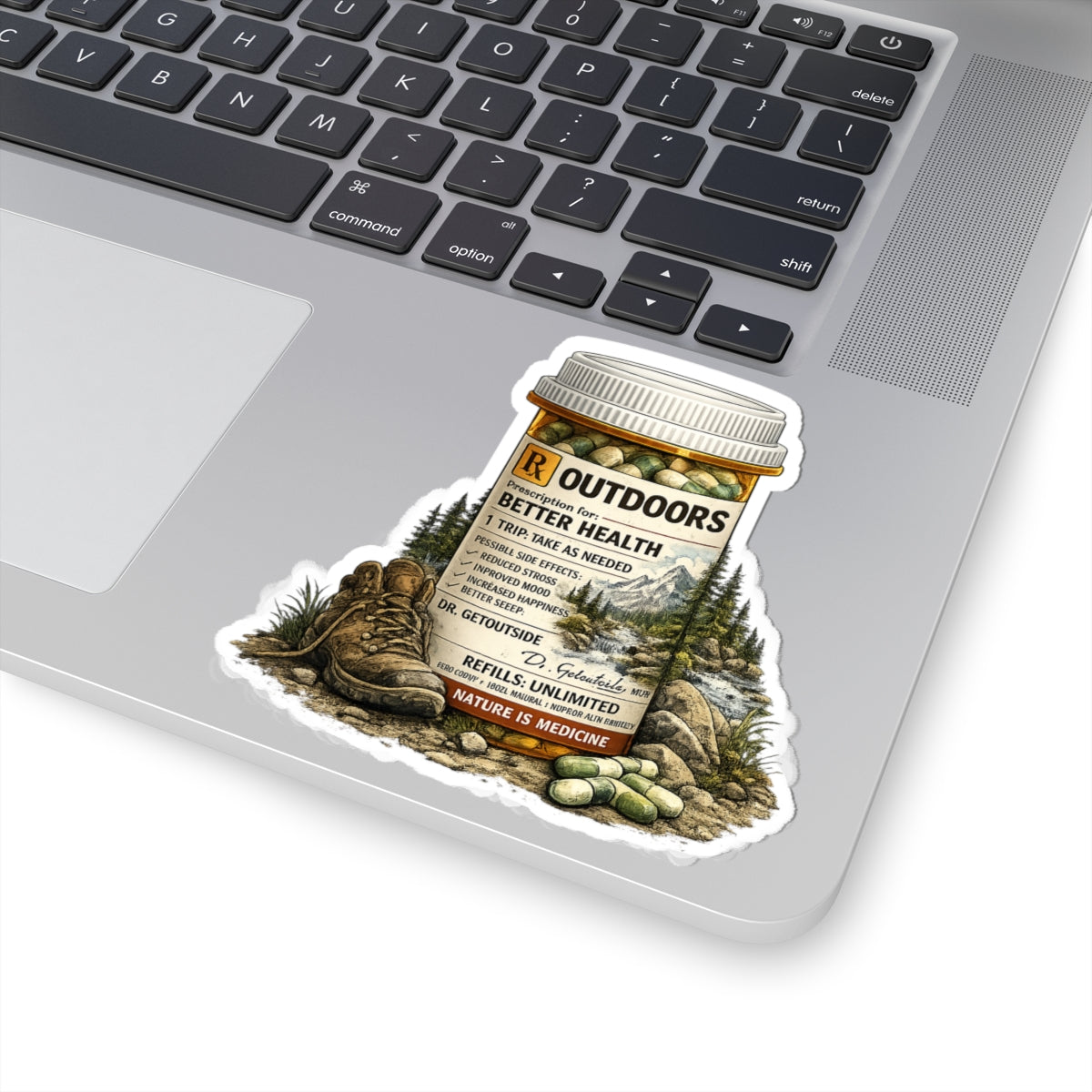 Outdoors Prescription Sticker — 'Prescription for Better Health' Nature Medicine Kiss-Cut Sticker