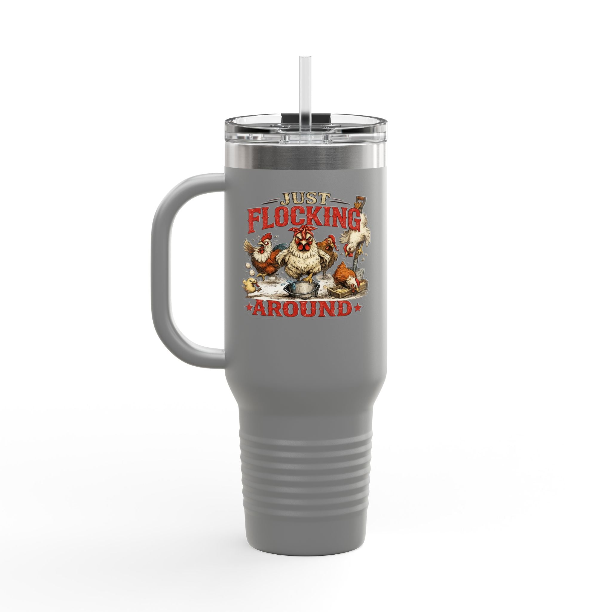 40oz Insulated Travel Mug — “Just Flocking Around” Thermal Tumbler