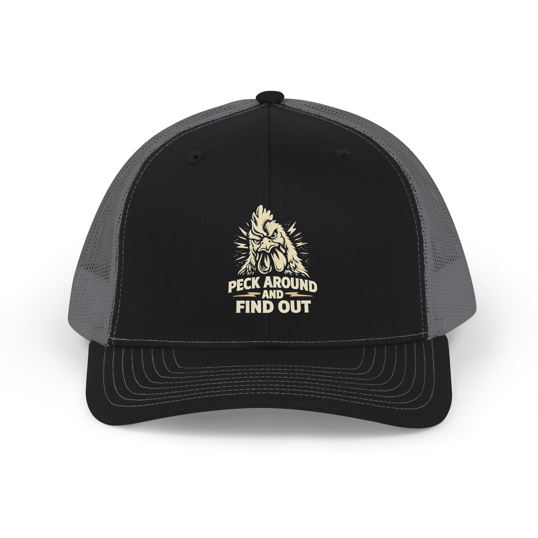 Snapback Trucker Cap — 'Peek Around & Find Out' Bigfoot Graphic Hat