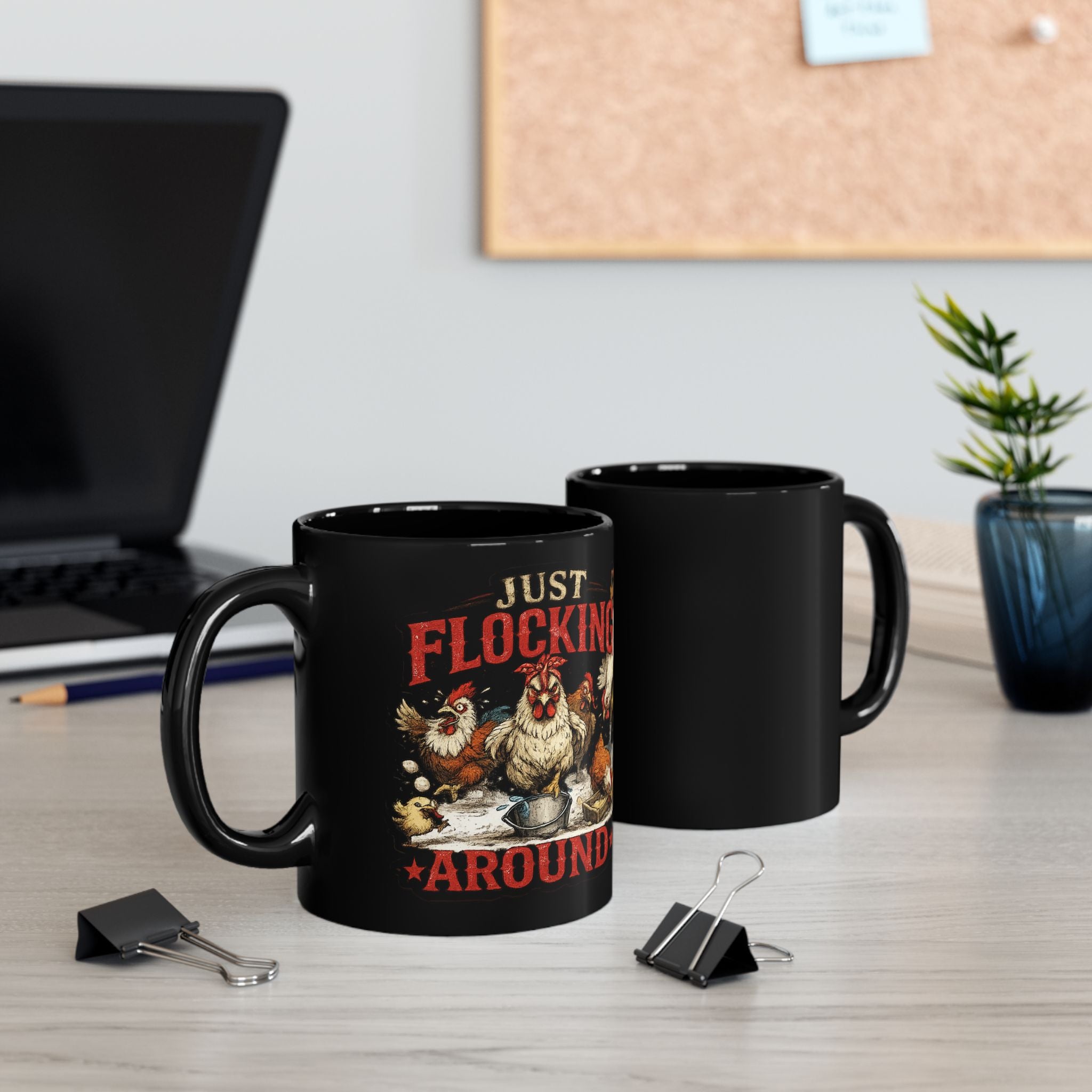 Right Hand Coffee Mug — "Just Flocking Around" Black Ceramic Mug