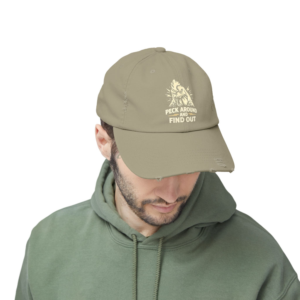 Distressed Dad Hat - 'Poke Around and Find Out' Mountain Skull Graphic Cap