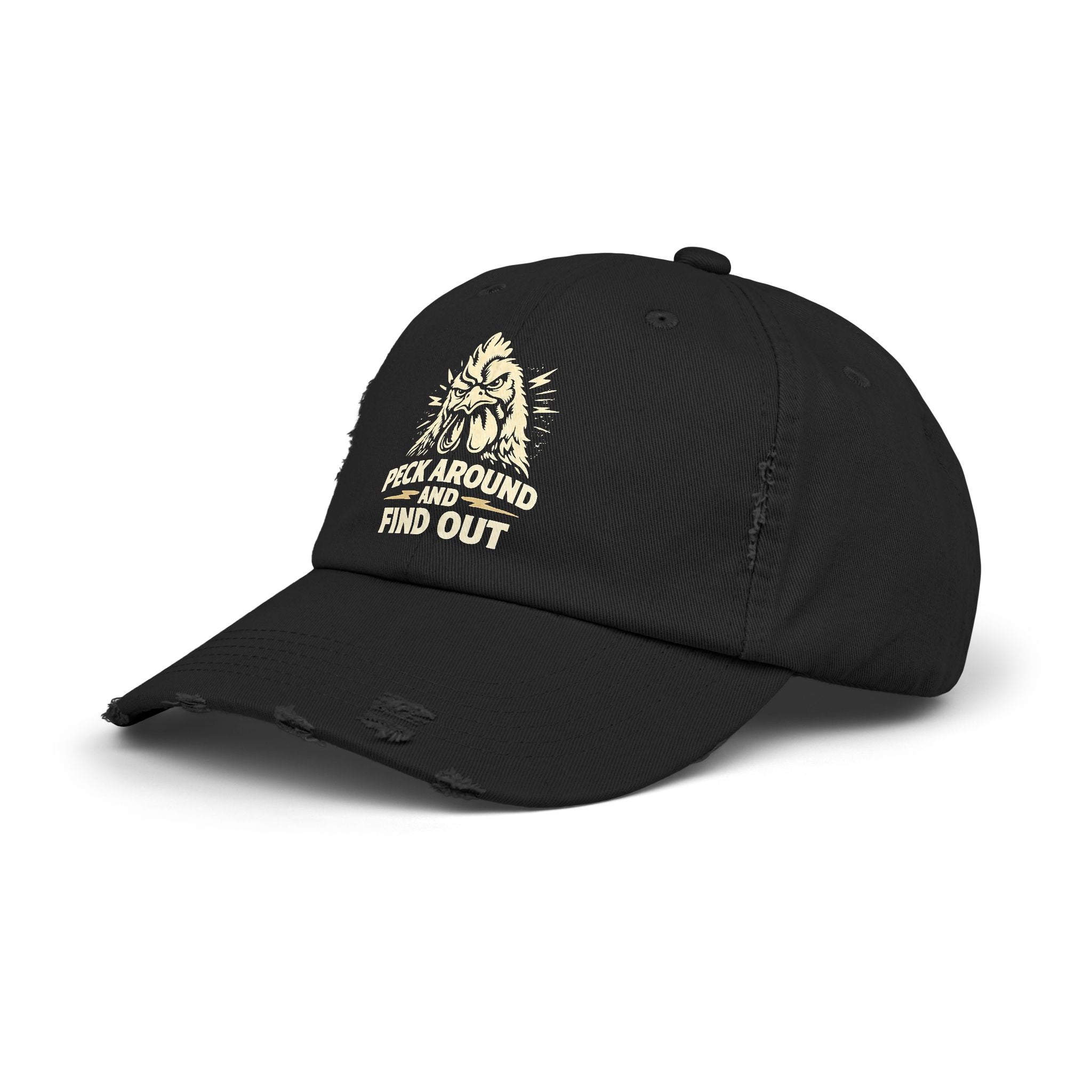 Distressed Dad Hat - 'Poke Around and Find Out' Mountain Skull Graphic Cap