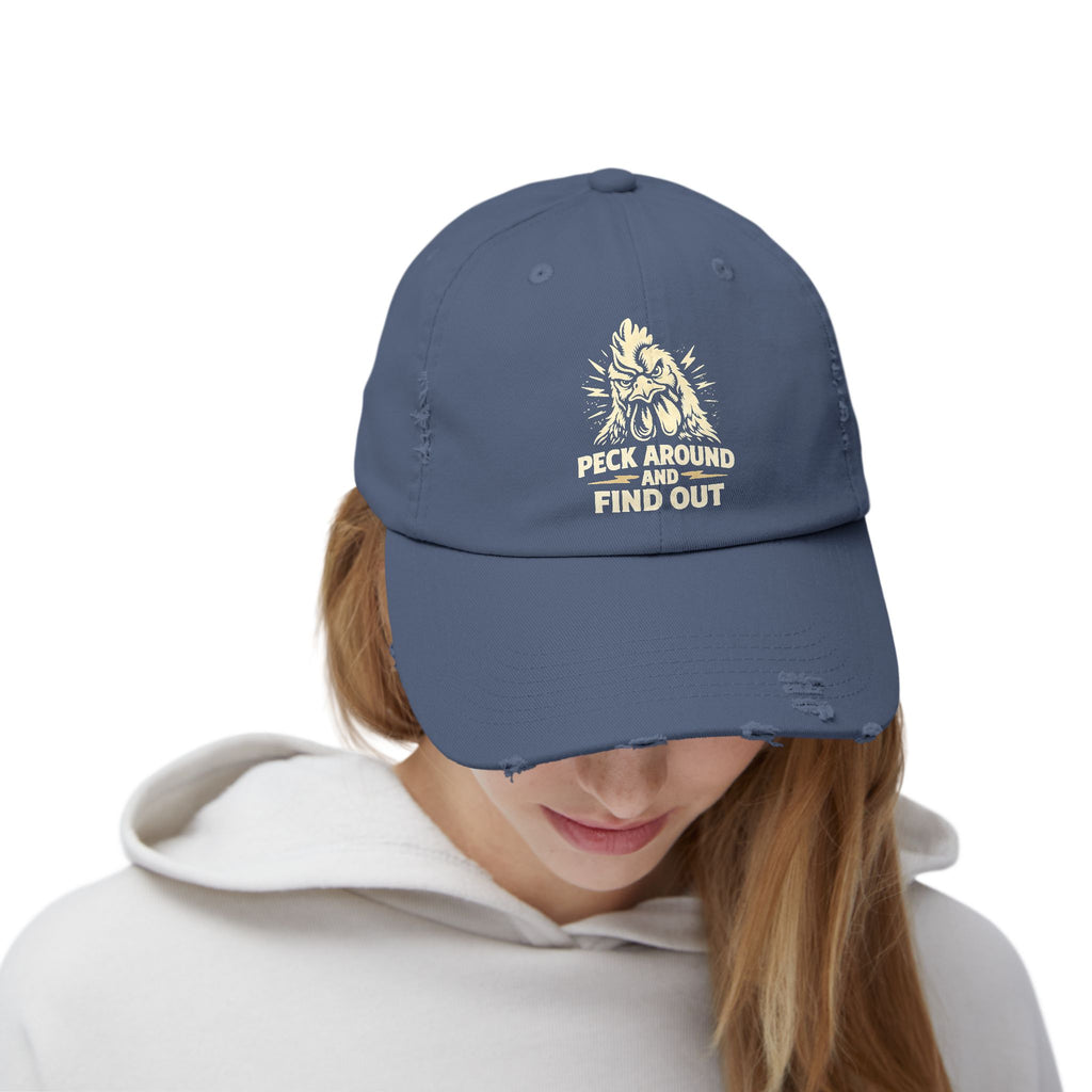 Distressed Dad Hat - 'Poke Around and Find Out' Mountain Skull Graphic Cap