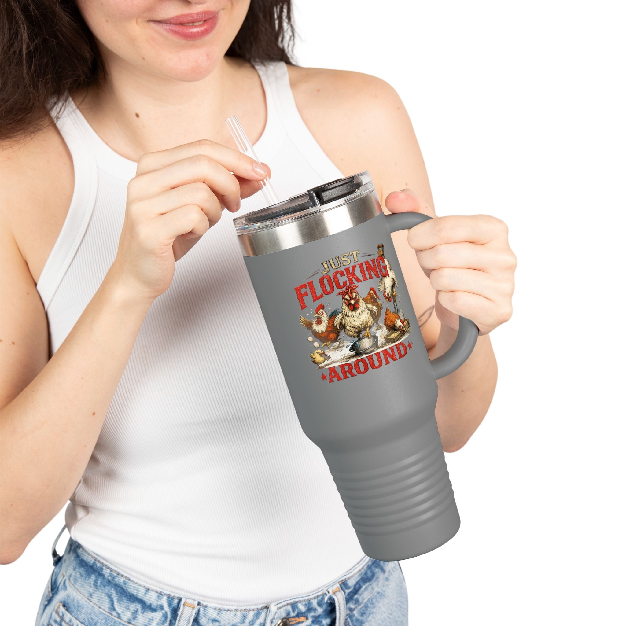 40oz Insulated Travel Mug — “Just Flocking Around” Thermal Tumbler