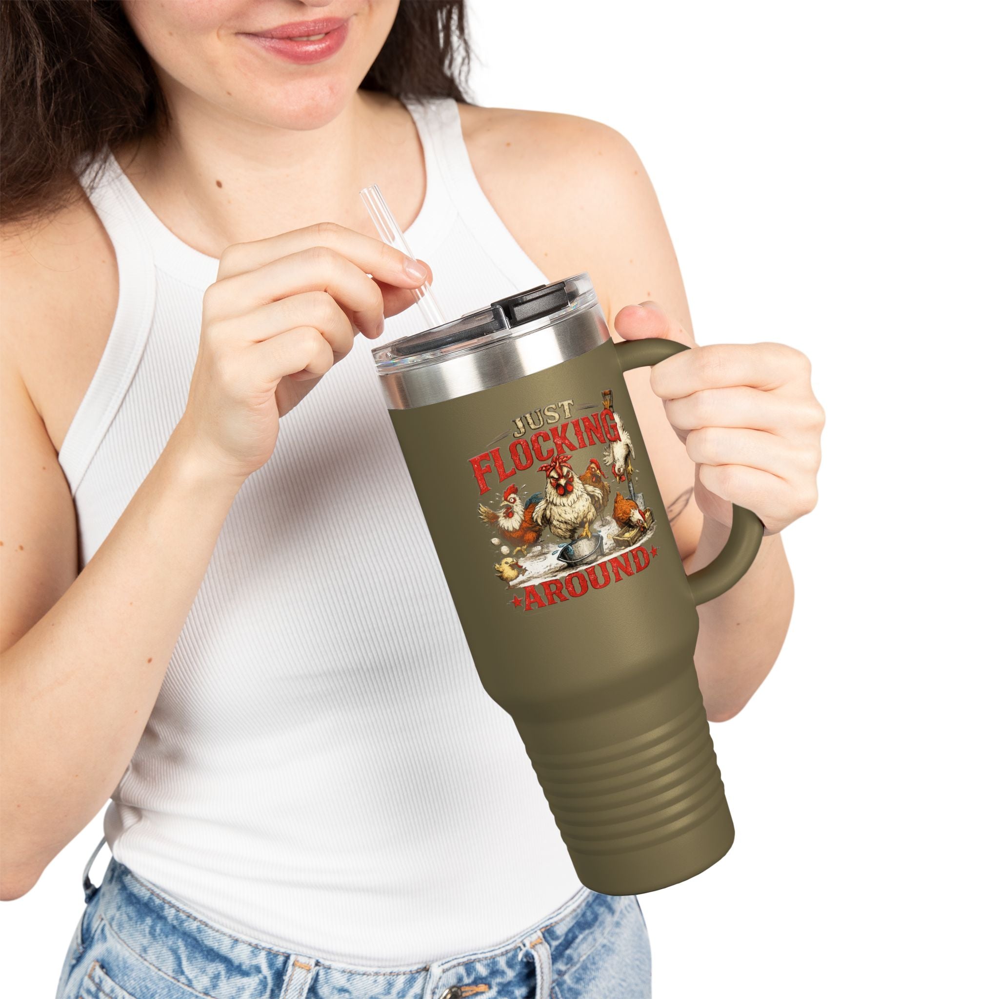 40oz Insulated Travel Mug — “Just Flocking Around” Thermal Tumbler