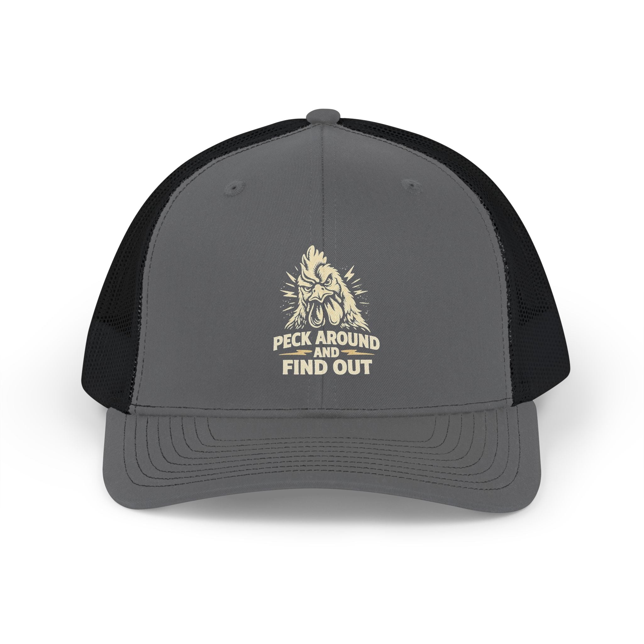 Snapback Trucker Cap — 'Peek Around & Find Out' Bigfoot Graphic Hat