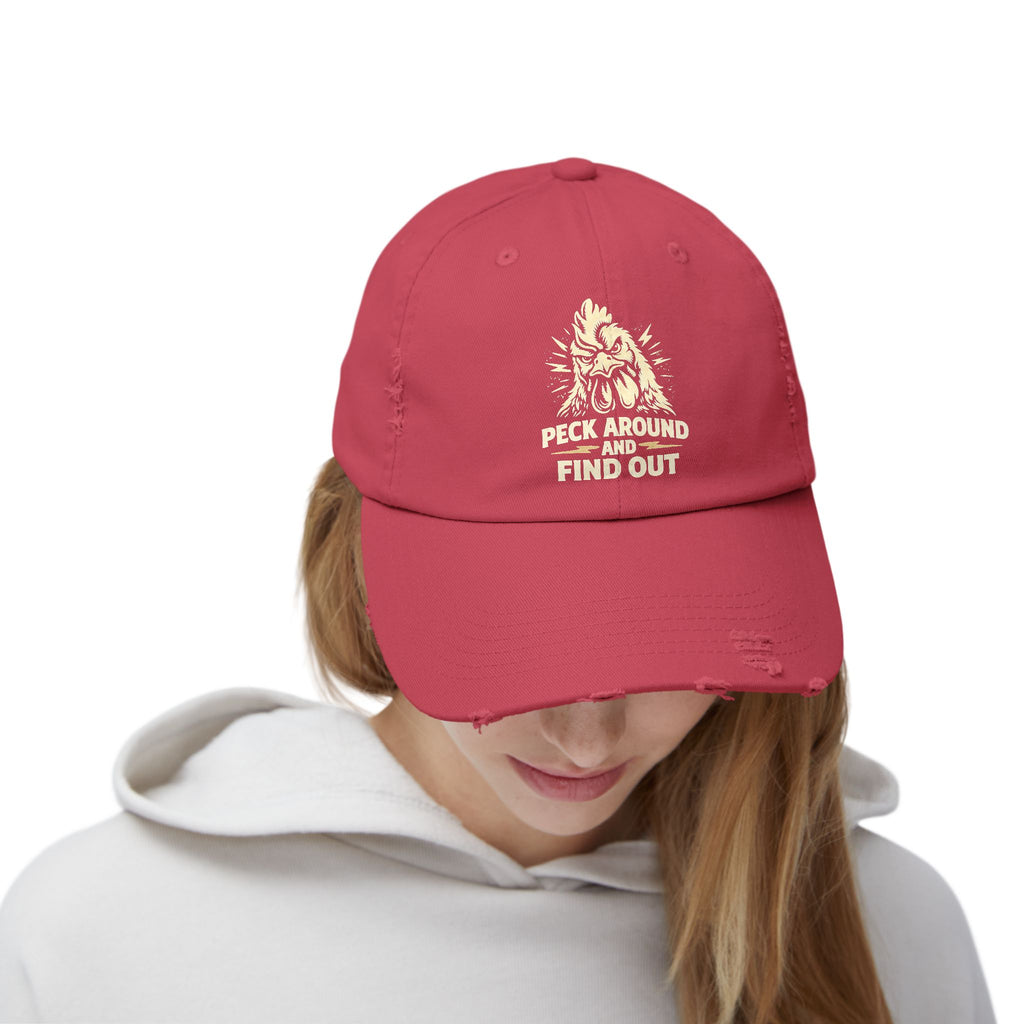 Distressed Dad Hat - 'Poke Around and Find Out' Mountain Skull Graphic Cap