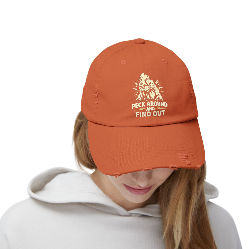 Distressed Dad Hat - 'Poke Around and Find Out' Mountain Skull Graphic Cap